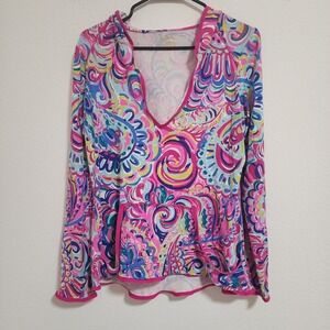Lilly Pulitzer Luxletic Size Med Gabi Psychedelic Sunshine Pullover Hoodie
